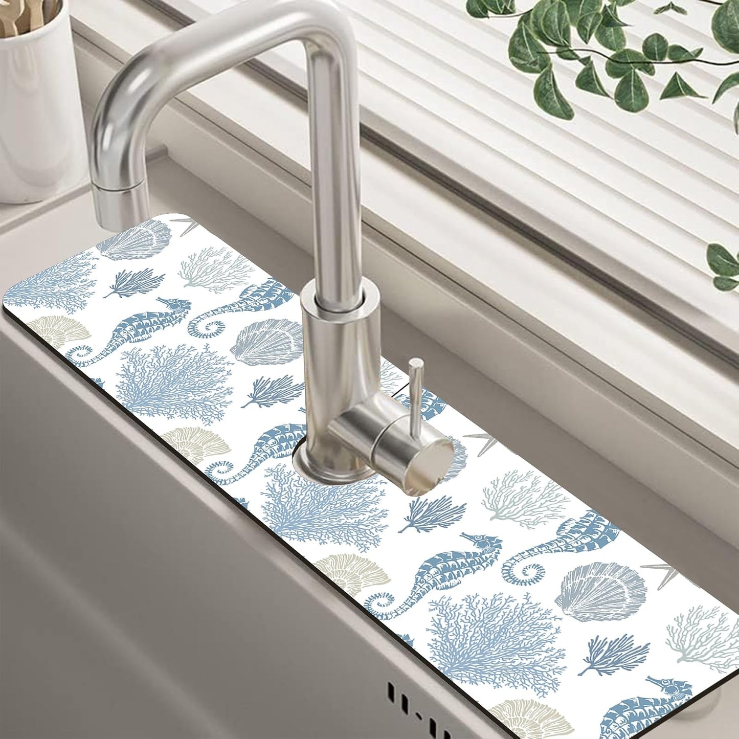 Abstract Watercolor Leaves Sink Faucet Absorbing Mat Sink Splash Guard Faucet Mat Draining Mat Fast Drying Sink Protectors for Kitchen and Bathroom 5.5"×15"