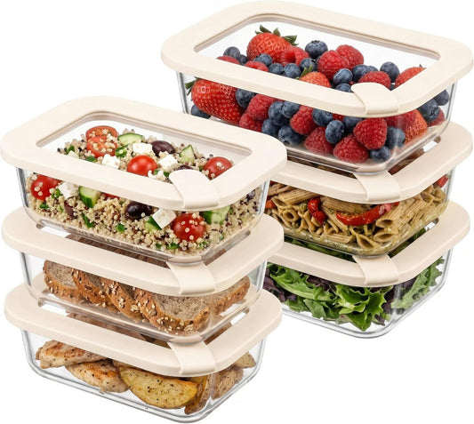 Glass Food Storage Containers with Glass Lids, Microwave Safe Food Container Set, Aitight Meal Prep Container Set, BPA Free, 2 extra Colanders, LeakProof, 2 Pack of 60oz