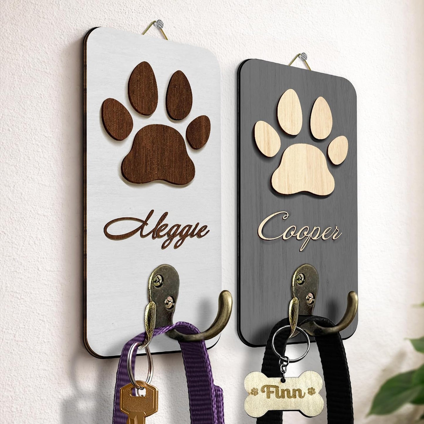Dog Leash Holder Wall Mount, Pet Harness Hanger with Scrabble Letters, Dog Collar Organizer for Entryway, Memorial Cat Leash Holder for Wall, Pet Loss Gifts, Keepsake, Home Decor PF212-NAT