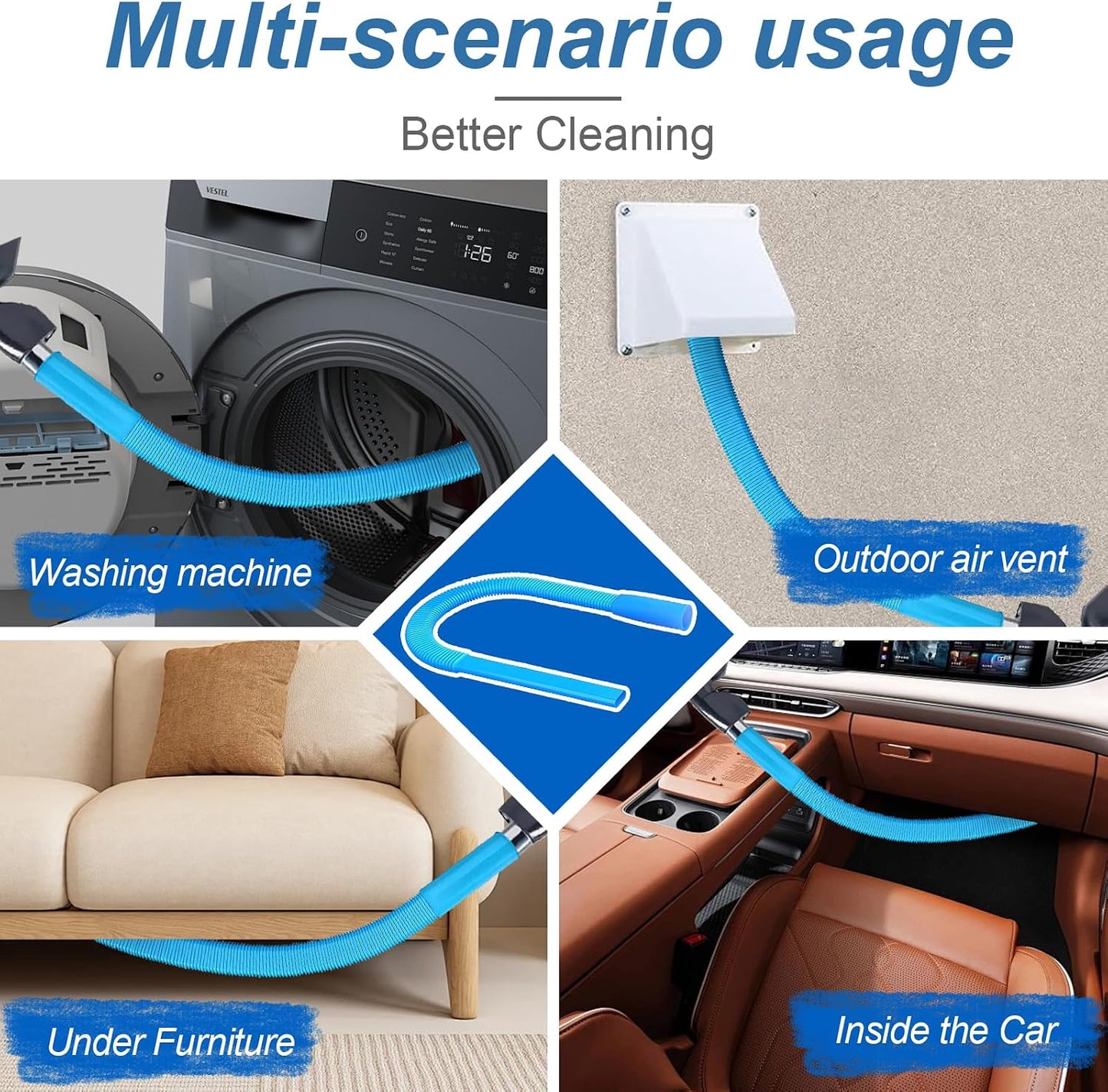 Upgraded Dryer Lint Vent Cleaner Kit: Flexible Vacuum Hose Attachment for Lint Removal |Universal Vacuums Deep Cleaning Brush for Clogged Ducts