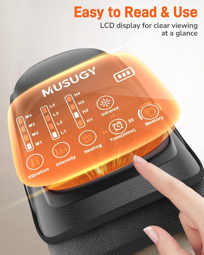 Knee Massager with Heat and Red Light Therapy : 4-in-1 Compression Massage with 14 Chambers & Vibration for Pain Relief, Cordless Home Office Use for Seniors and Active Adults, 5000mAh