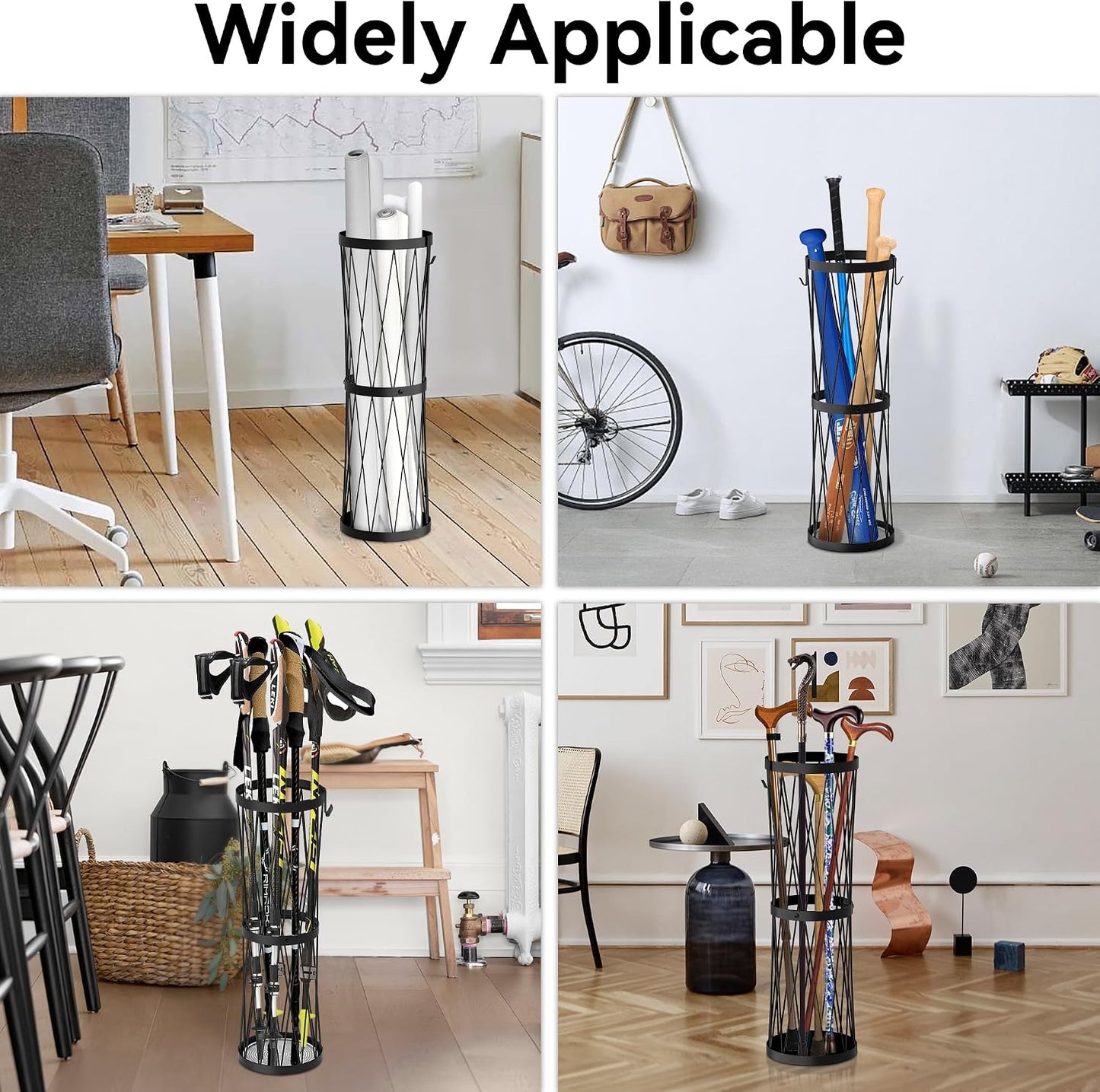 Invech 23 Inch Umbrella Holder for Indoor Entryway, Large Metal Umbrella Stand with Removable Water Tray and Hooks, Umbrella Rack Storage for Home, Office, Hotel