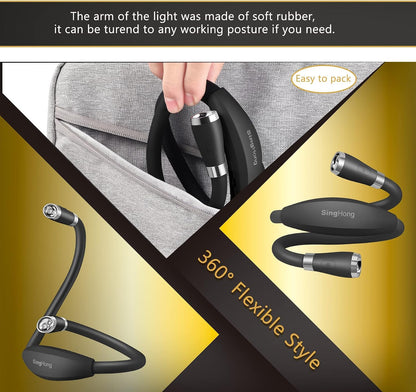 Neck Book Light LED Reading Lamp USB-C Rechargeable, Hands Free, 4 LED Bulbs, 4 Adjustable Brightness, for Reading in Bed or Reading in Car (Green)