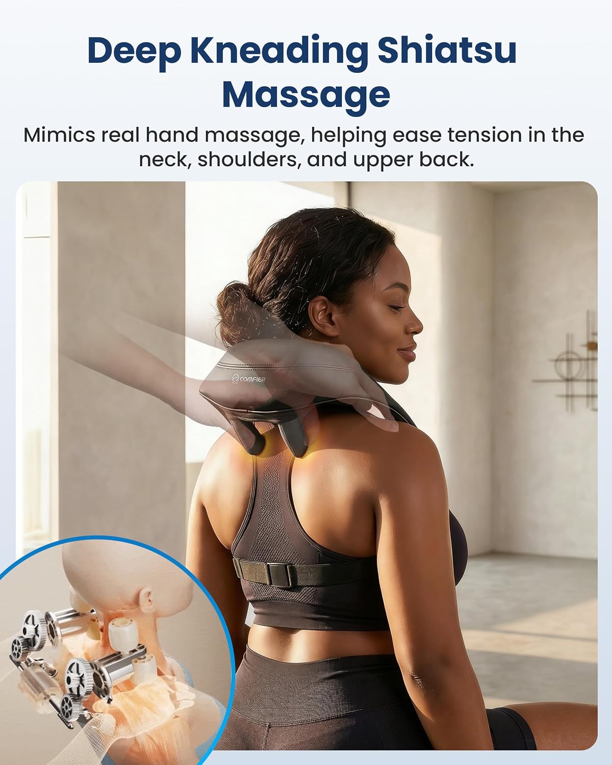 COMFIER Shiatsu Neck and Shoulder Massager with Heat,White Elephant Gifts for Adults,4D Deep Kneading Massage Pillow with Heat, Back Massager, Pillow Massage,Jet Black