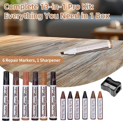 Wooden Furniture Floor Scratch Repair Markers, Wood Touch Up Markers with Sharpener, Furniture Touch Up Pens for Wood Floors, Tables, Cabinets, Doors, Quick