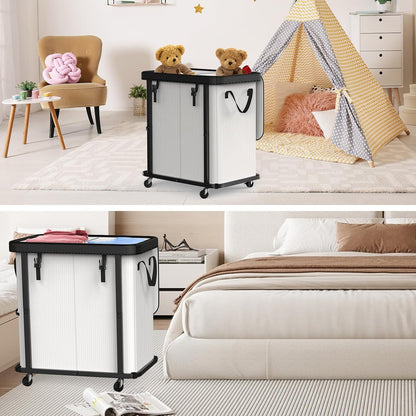 Laundry Hamper with Wheels,150L Leather Patchwork Clothes Hamper Black | Rolling Laundry Basket with Sturdy Metal Frame, Removable Washable Bag,Tall Clothes Sorter for Bedroom, Laundry Room, Dorm