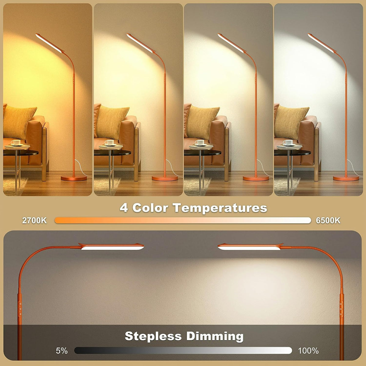 Yikuneng Dimmable LED Floor Lamp, Super Bright Reading Lamps Floor Standing lamp with Remote & Touch Control, Stepless Dimming & 2700K-6500K Color Temperature, for Living Room Bedroom Office, Black