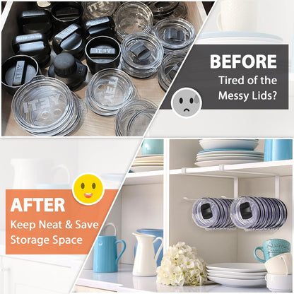 Tumbler Lid Organizer, Versatile Tumbler Lid Storage Holds 10 Lids, Black | Space Saving Cup Lid Organizers Inside Cabinet Tumbler Lid Hook for Kitchen Organizer and Storage, Paper Towel Rack Hanger