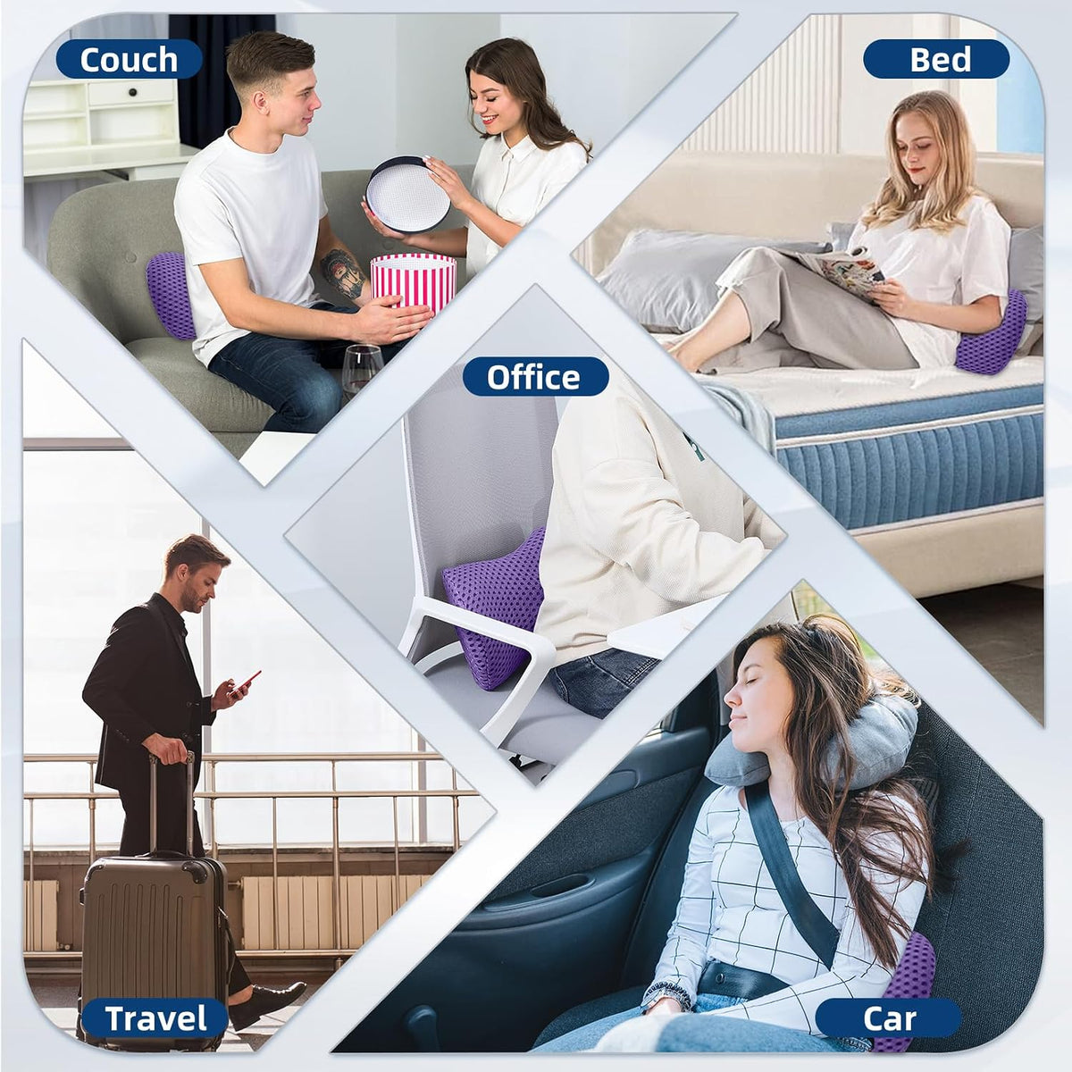 Lumbar Pillow, Memory Foam Lumbar Support Pillow for Office Chair and Car Seat, Ergonomic Streamline Back Pillow for Lower Back Pain Relief, Back Support Pillow for Sitting, Driving, Traveling