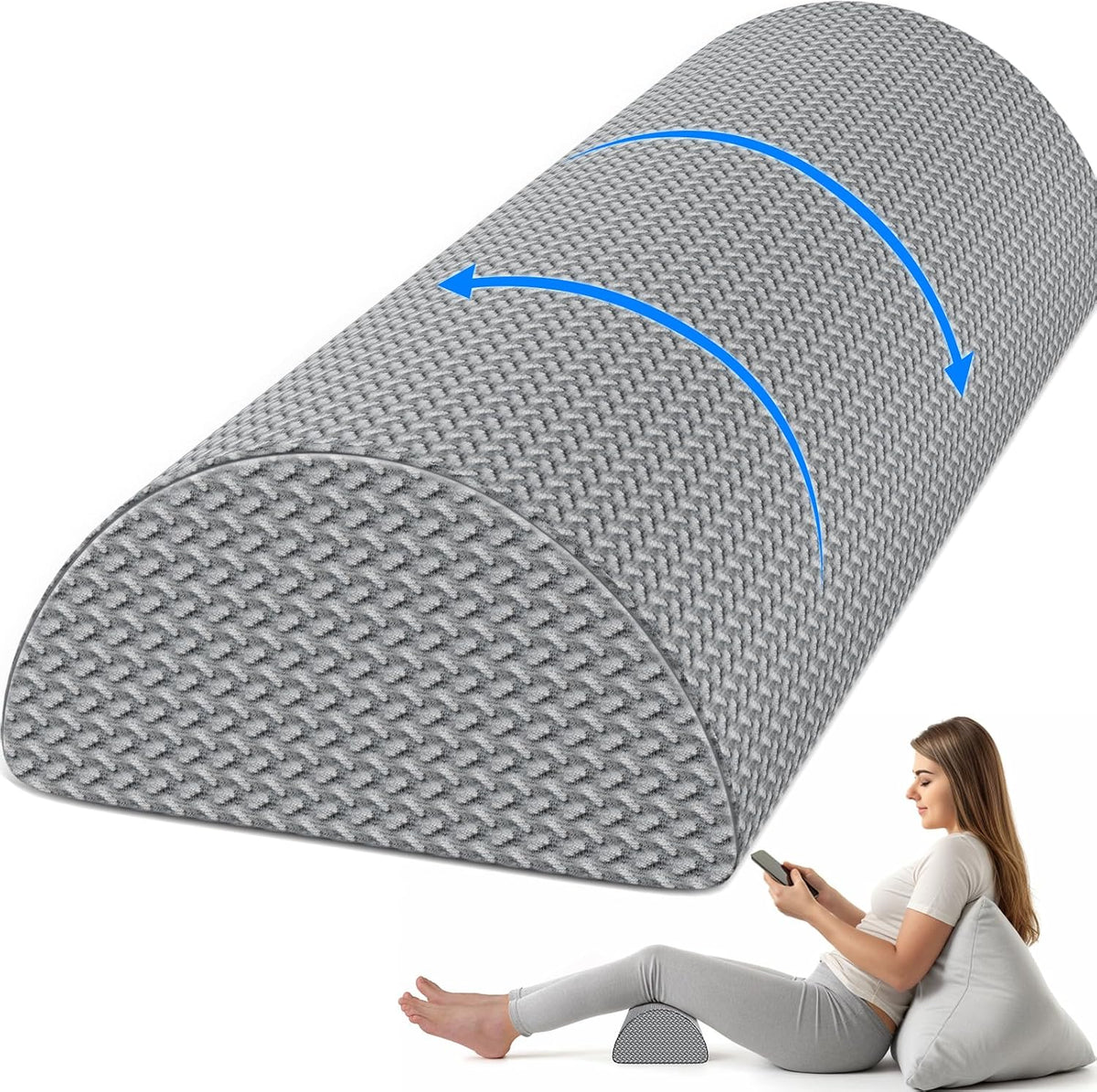 Knee Pillow for Back Sleeping Memory Foam Half Moon Bolster Pillow for Legs
