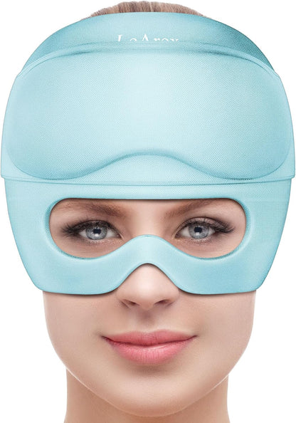 2 in 1 Migraine Relief Cap with Gel Eye Mask, Headache Relief Cap Ice Head Wrap Hot and Cold Therapy Hat Gift for Women for Headache Puffy Eyes Sinus and Tension Stress Relief (Light Purple)