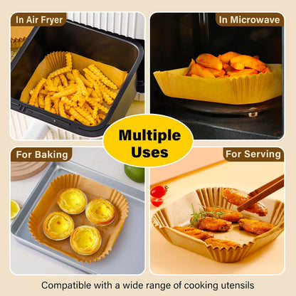 Air Fryer Liners Disposable 125 Pcs, 8 Inch Paper for 5-8 QT Air Fryers | Square Unbleached Parchment Paper, Non-Stick, Greaseproof for Baking, Roasting, Microwave, Oven, Airfryer Basket Accessories