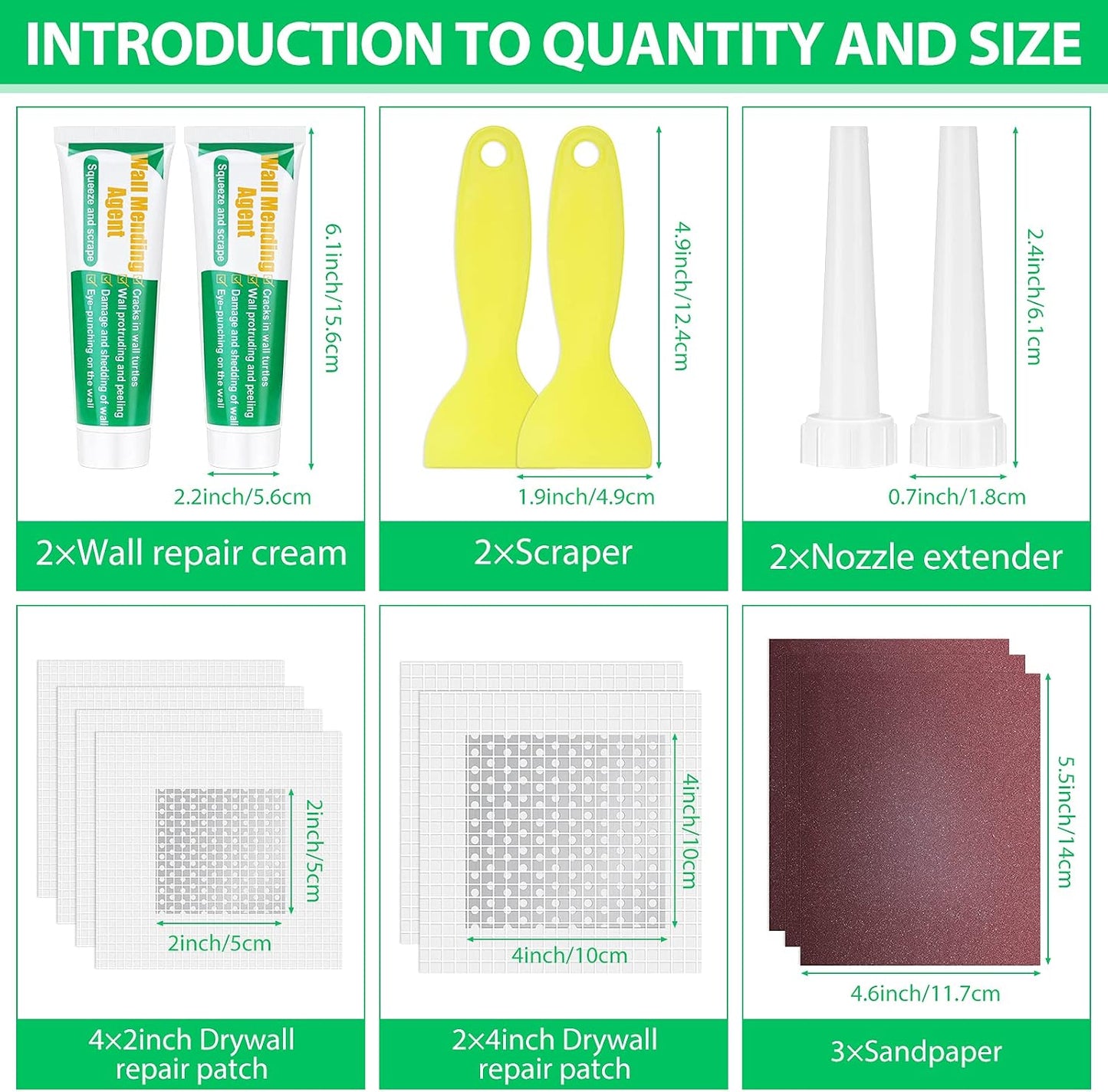 Ranekie 14 Pack Drywall Repairs Patch, 4/6/8 Inch Drywall Repair Kit with Extended Self-Adhesive Mesh,Large Hole Patch Repair for Drywall,Heavy Duty Dry Wall Hole Repair Patch