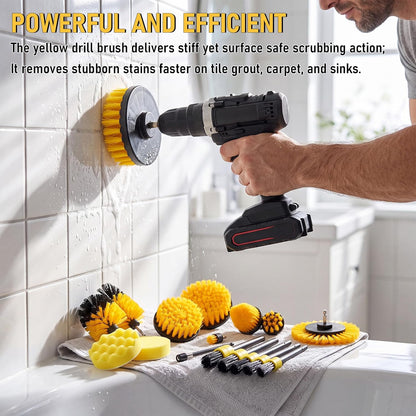 28 Pack Drill Brush Attachment Set, Power Scrub Brushes with Extend Long Attachment for Bathroom, Car Detailing, Sinks, Grout, Floor, Tub, and Kitchen Surface, Scratch Brushes (Yellow)