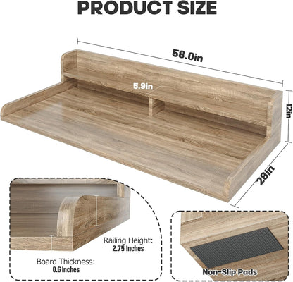 2-Tier Washer Dryer Countertop with 2.75" H Edge Rails, 54" W x 27.55" D Laundry Countertop for Folding Clothes, Washer and Dryer Topper with Non-Slip Pad (Dark Walnut)