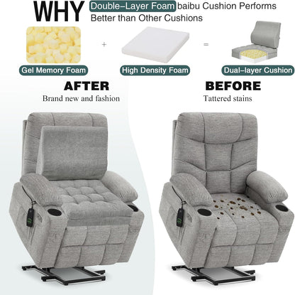 baibu Memory Foam Recliner Cushions with Lumbar Support Pillow Set for Elderly, 20x20x5 Inch Dual-Layer Design Non-Slip Recliner Seat Cushion & Back Support Pillow for Reduce Hip & Lumbar Pain, Brown