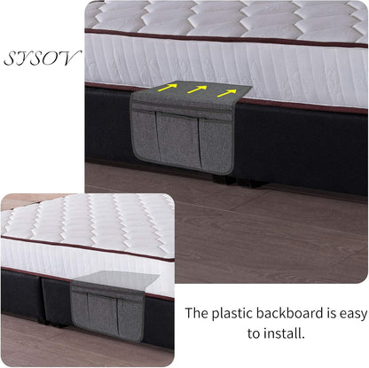 Bedside Caddy Bedside Storage Organizer Magazine Phone Tablet iPad Remote Holder, Organizer Caddy for Home College Dorm Bed, Sofa, Bunk Bed (Grey)
