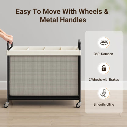 ELYKEN Laundry Hamper 2 Section, 100L Rolling Laundry Sorter with Wheels | Removable Washable Liner Bags, Sturdy Steel Frame and Metal Handle, Double Compartment Clothes Organizer for Laundry Sorting