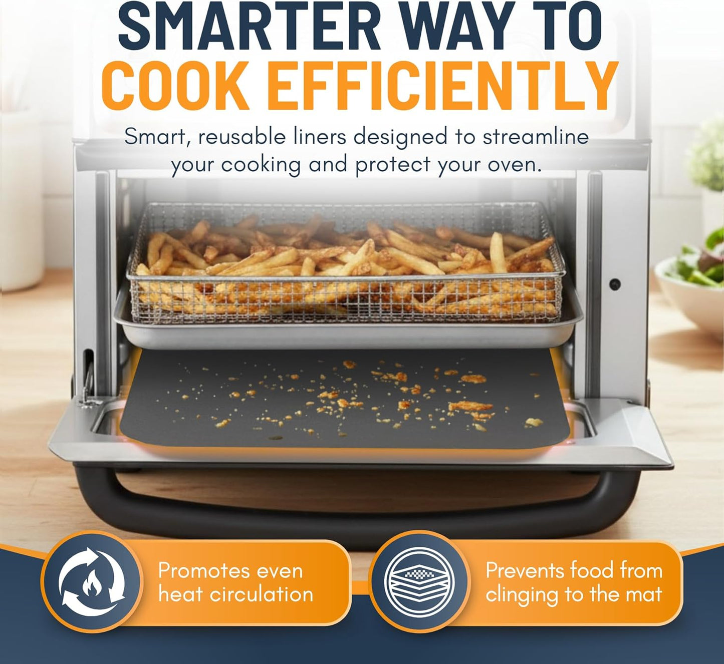 Toaster Oven Liners for Bottom of Oven (4 Pack) Reusable Non-Stick Heat Resistant Toaster Liners, Compatible with Breville, Cuisinart, Black & Decker, Dash, and More - Air Fryer Liners 12"x12" (Black)