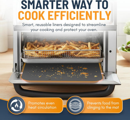 Toaster Oven Liners for Bottom of Oven (4 Pack) Reusable Non-Stick Heat Resistant Toaster Liners, Compatible with Breville, Cuisinart, Black & Decker, Dash, and More - Air Fryer Liners 12"x12" (Black)