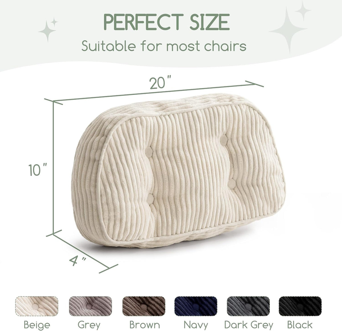HIGOGOGO Lumbar Support Pillow for Recliner Chair/Accent Chair/Couch/Office Chair, Tufted Corduroy Back Support Cushion for Elderly, Recliner Cushions for Back Rest, Pain Relief, Reading, Dark Grey