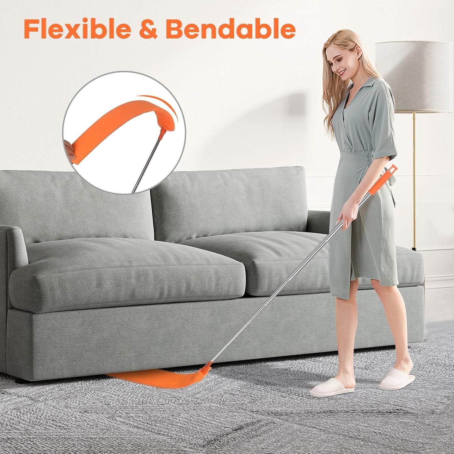 Retractable Gap Dust Cleaner Brush with Long Handle 30 to 100 inches, Cleaning Tools with 2 Microfiber Dusting Cloths, Extendable Duster for Cleaning Under Refrigerator Sofa Couch Bed Furniture