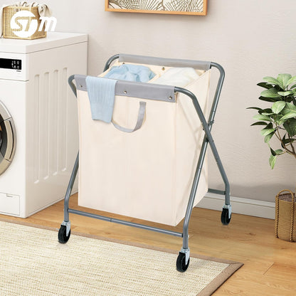 STORAGE MANIAC 160L Collapsible Laundry Hamper with Wheels, Rolling Laundry Basket, Heavy Duty Cloth Sorter with Removable Bag, Folding X Frame Clothes Organizer Cart for Easy to Store, 3 Section