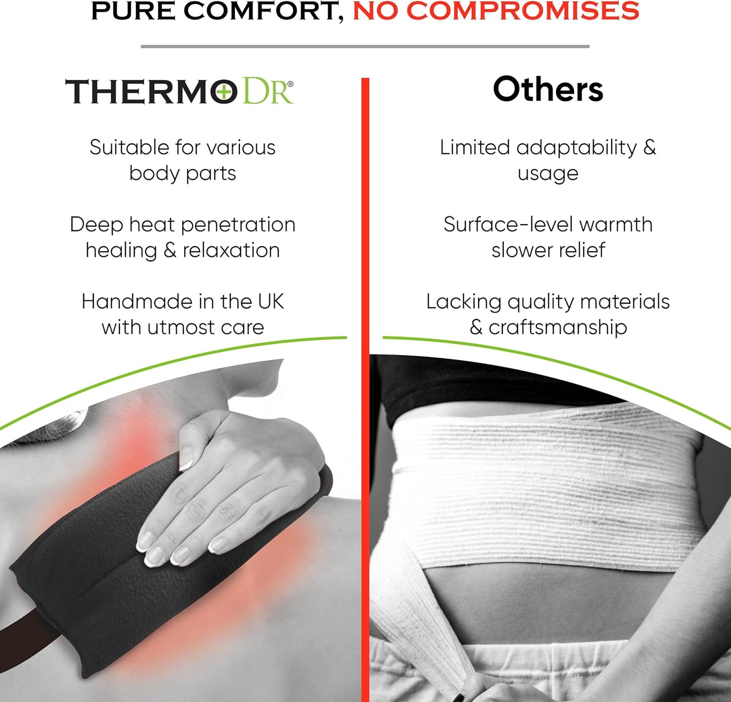 Microwavable Heating Pad for Neck, Back, & Shoulders - Heating Bean Bag Microwavable Pillow w/Elasticated Strap - Wheat & Unscented Heating Pad Wrap - ThermoDR, Red