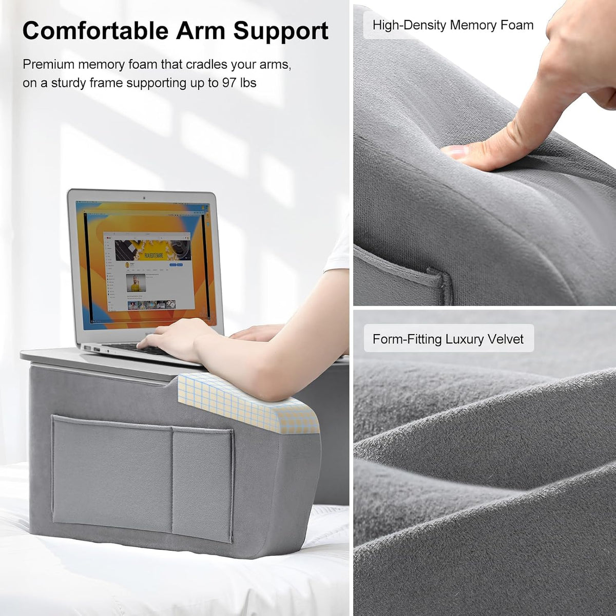 OPTIXCELL Wooden Lap Desk Pillow for Laptop with Arm Rests for Bed & Couch