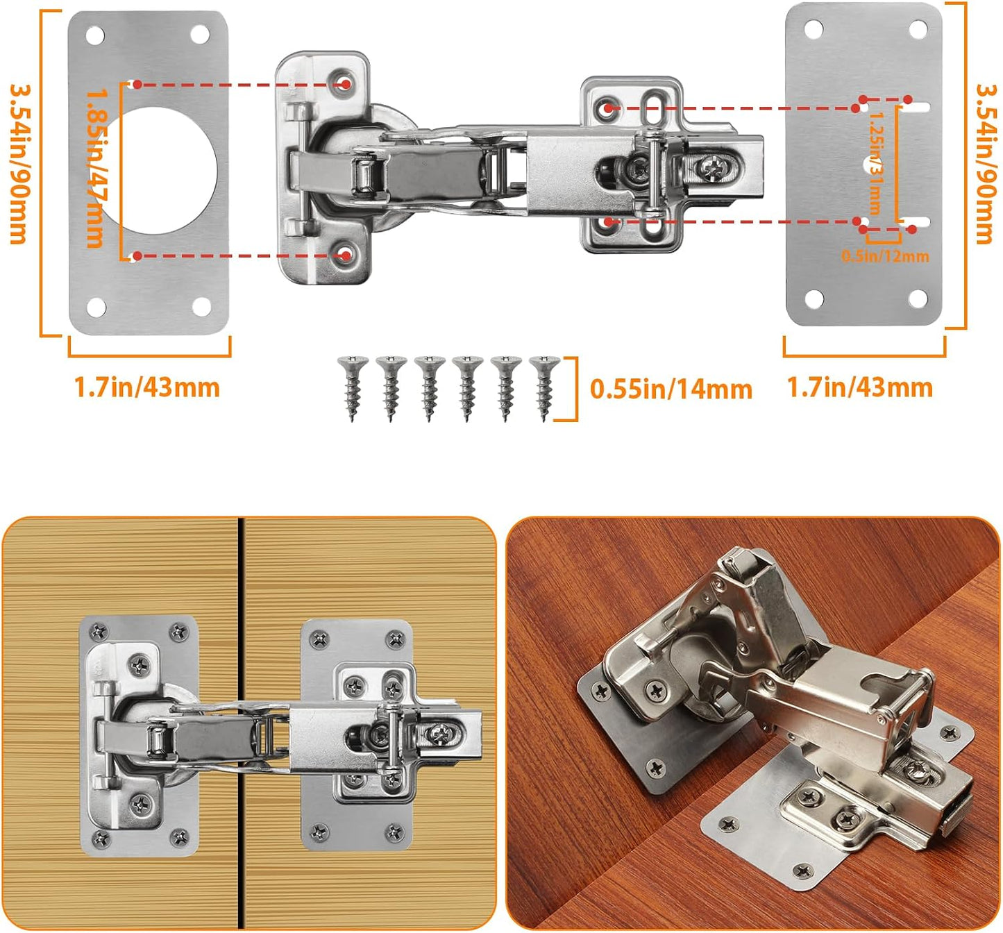 Cabinet Hinge Repair Plate Kit, 12Pcs Hinges Repair Fixing Plates | Stainless Steel for Kitchen Cupboard Door Replacement Rust Resistant With Mounting Screw