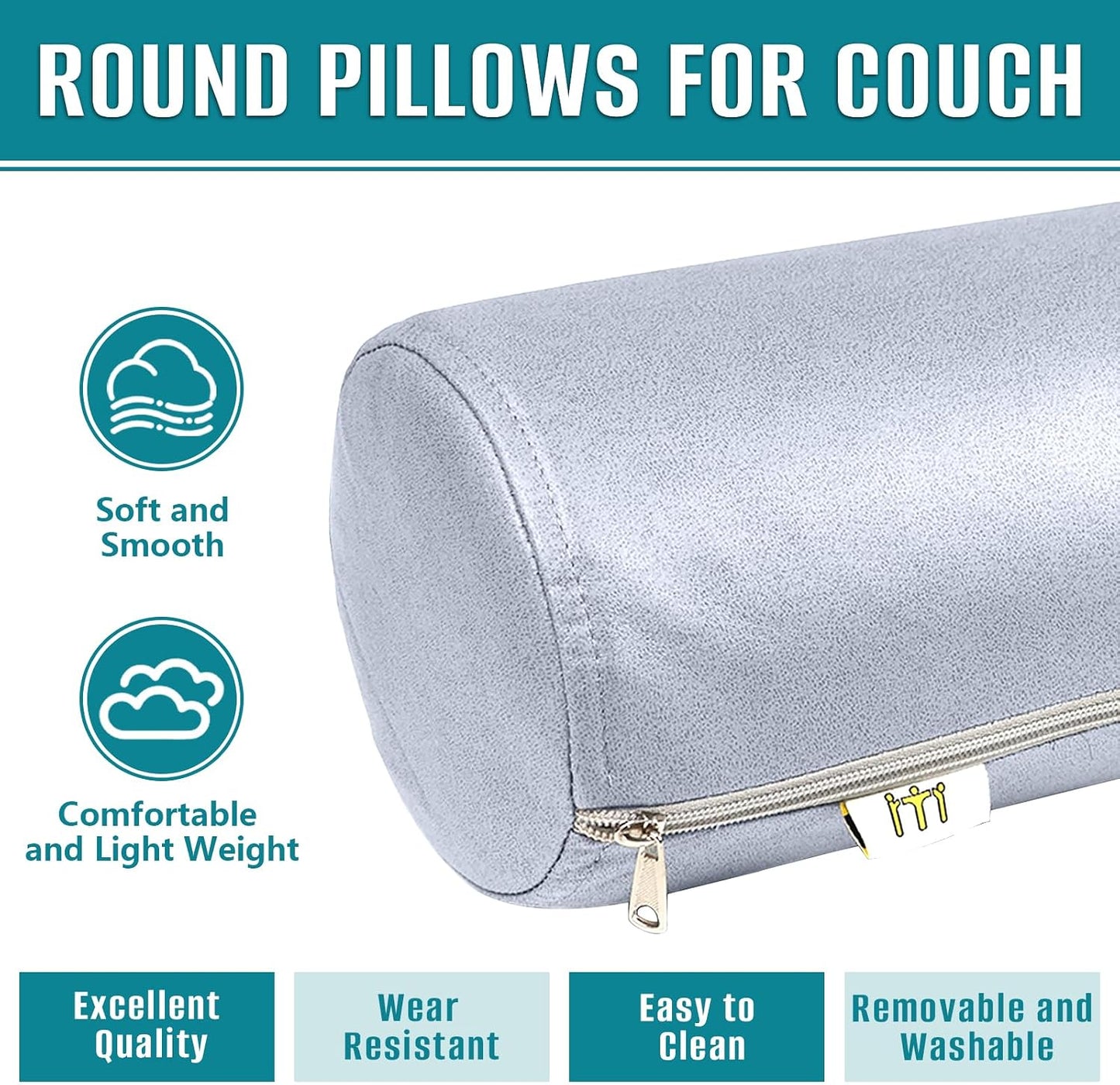 2 Pack Neck Roll Pillow, High-Density Foam Cylinder Bolster Pillow for Neck, Back & Lumbar Support, Ergonomic Round Pillow for Side Sleepers, Sleeping, Removable Washable Cover (7.9''x23.6'' Orange)