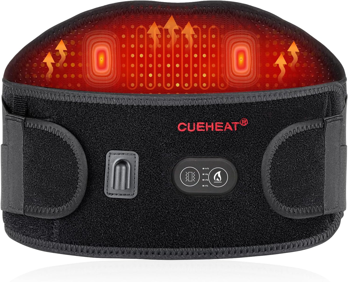 CUEHEAT Heated Waist Belt with Massage - Cordless Lower Back Heating Pad | 3 Heat Settings, 3 Vibration Modes, 7.AV Rechargeable Battery, Adjustable Fit for Wearable Lower Back Warmth