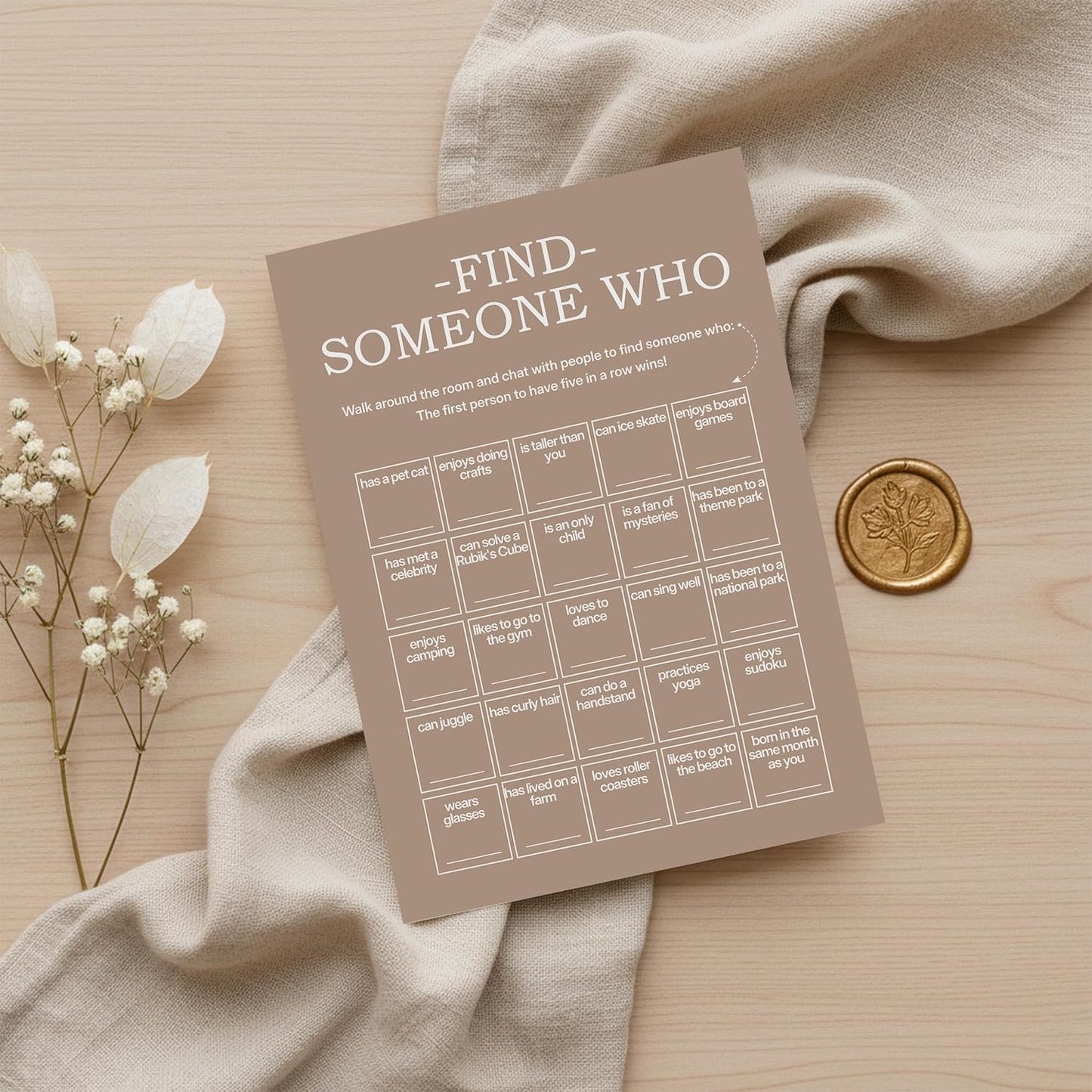 Find Someone Who Bingo Cards, 25 Unique Sheets, Team Building Games for Work, Icebreaker Fun, Engaging Office Games, Team Building Activity for Employees and Groups - Brown