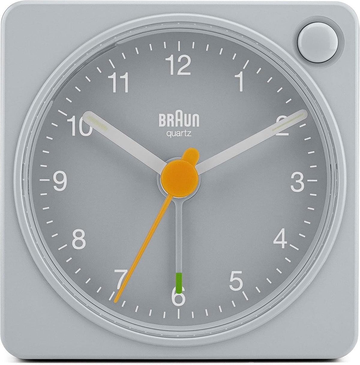 Braun Classic Travel Analogue Alarm Clock with Snooze and Light, Compact Size, Quiet Quartz Movement, Crescendo Beep Alarm in Black and White, Model BC02XBW.