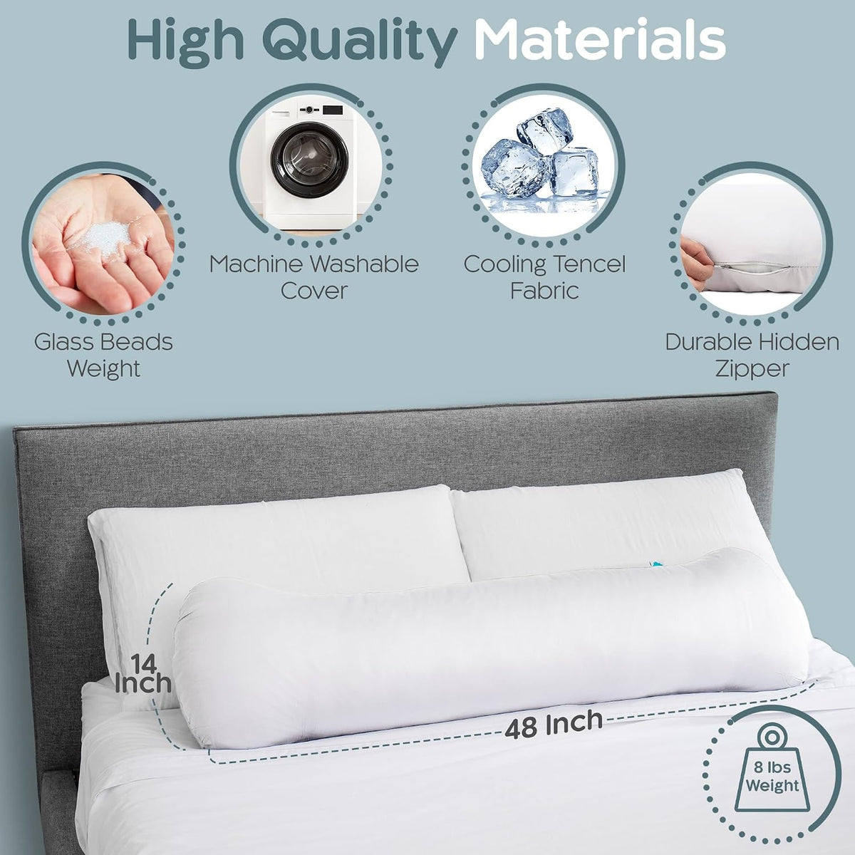 SleepCloud Weighted Body Pillow 6.5lbs, Cooling Tencel Cover, 41” x 10”