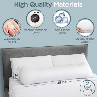 SleepCloud Weighted Body Pillow 6.5lbs, Cooling Tencel Cover, 41” x 10”