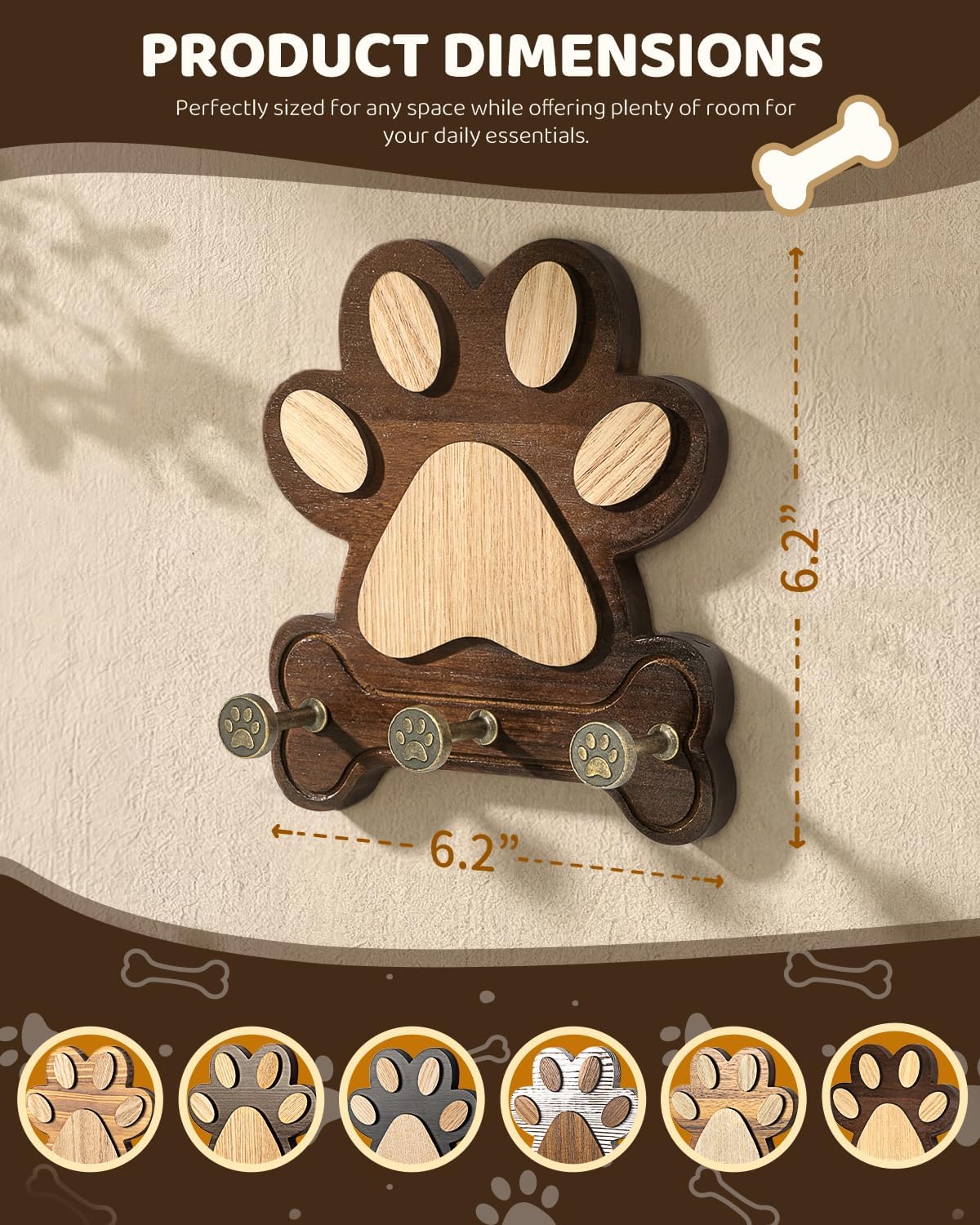 MTERSN Pine Wood Dog Leash Holder for Wall for Dog Walking Station, Black