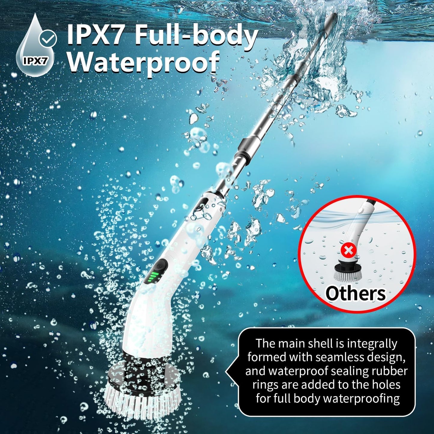 Electric Spin Scrubber, Full-Body IPX7 Waterproof Bathroom Scrubber,4 Replacement Head for Adjustable Extension Handle Electric Cleaning Brush for Bathroom, Tub, Tile