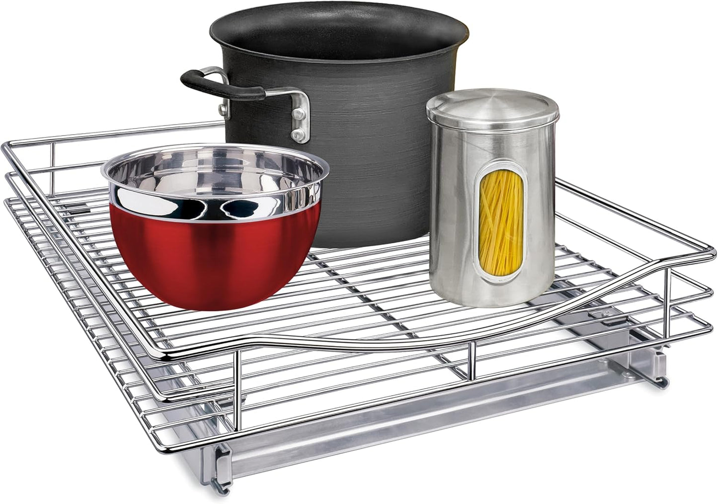 LYNK PROFESSIONAL® Pull Out Cabinet Organizer, Kitchen Slide Out Drawer | 14W x 21D chrome rollout shelf creates easy-access storage for cookware, pantry items and kitchen essentials inside cabinets