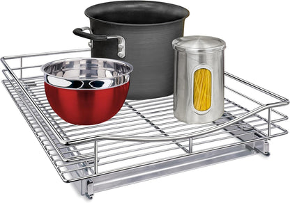 LYNK PROFESSIONAL® Pull Out Cabinet Organizer, Kitchen Slide Out Drawer | 14W x 21D chrome rollout shelf creates easy-access storage for cookware, pantry items and kitchen essentials inside cabinets