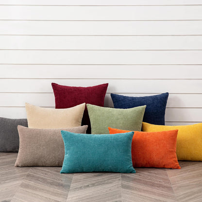 GAWAMAY Lumbar Support Pillow Decorative Rectangle Throw Pillow Covers 12"x20" Inch Set of 2, Soft Chenille Fall Pillowcase for Living Room Bedroom Sofa Couch Cushion Cover Grey 30x50cm (No Insert)