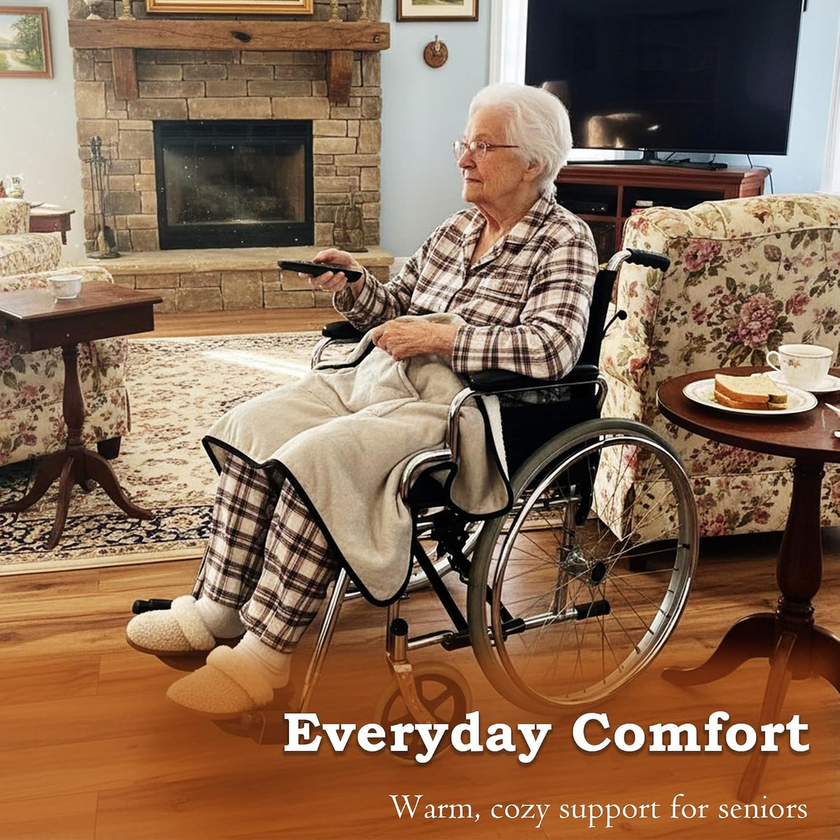 Wheelchair Lap Blanket for Seniors, 43" * 28" Soft Sherpa Lined Knee & Lap Cover, Warm Lightweight Throw with Snap Buttons, Cozy Comfort for Elderly & Caregivers, Wine Red