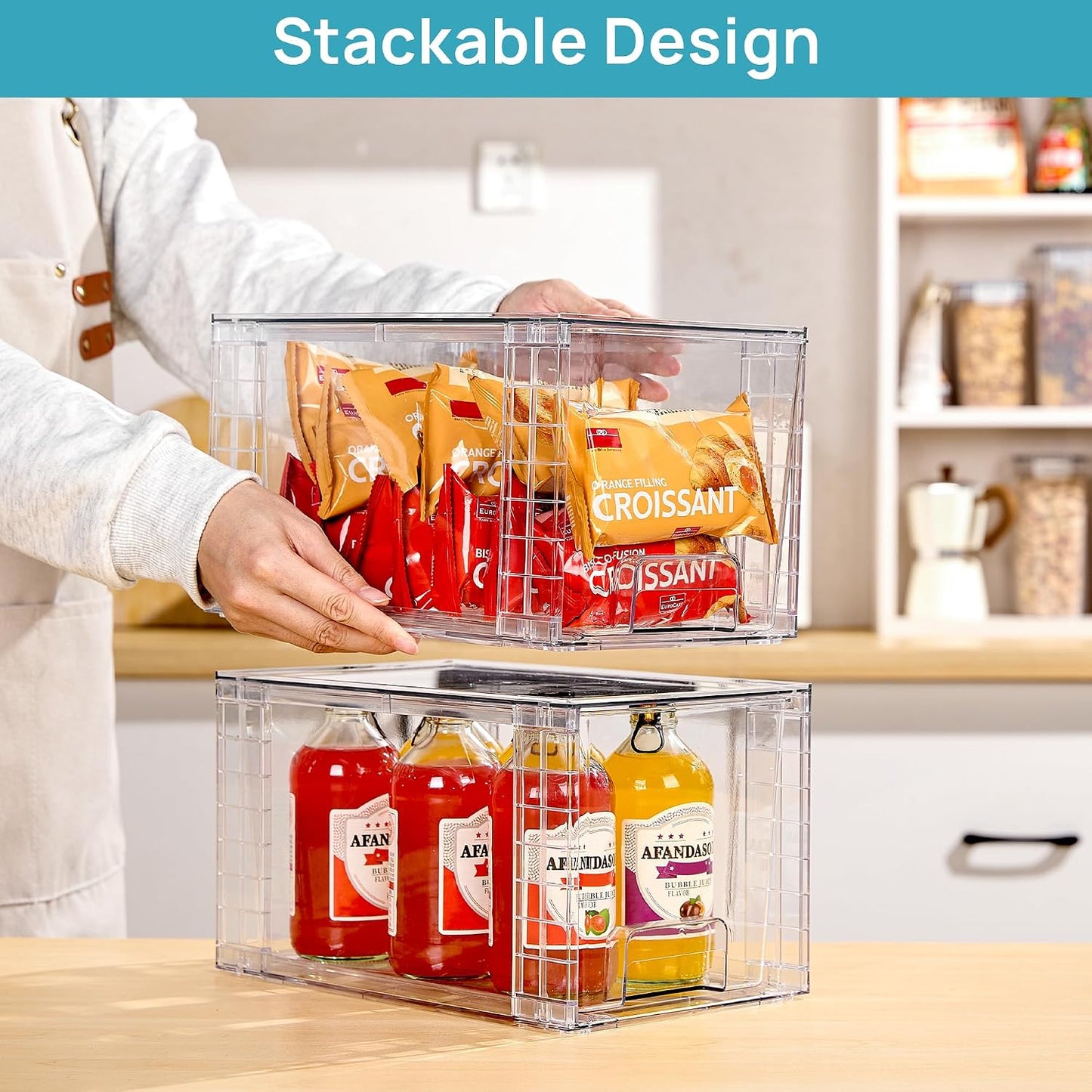 Vtopmart 4 Pack Large Stackable Storage Drawers, Clear | Easily Assemble Bathroom Closet Undersink Organizers and Storage Kitchen Cabinets,Pantry,Makeup,Medicine Organization
