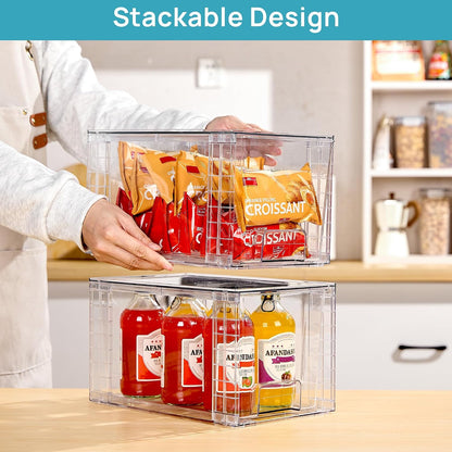 Vtopmart 4 Pack Large Stackable Storage Drawers, Clear | Easily Assemble Bathroom Closet Undersink Organizers and Storage Kitchen Cabinets,Pantry,Makeup,Medicine Organization