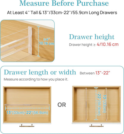 Vtopmart 12 Pack Drawer Dividers for Clothes, 4" High 10.2"-16.5" Adjustable Expandable Dresser Drawer Organizer, Clear Plastic Separators for Dresser, Baby Clothing, Underwear, Cosmetic, Toiletries | Expandable Dresser Drawer Organizer, Clear Plastic