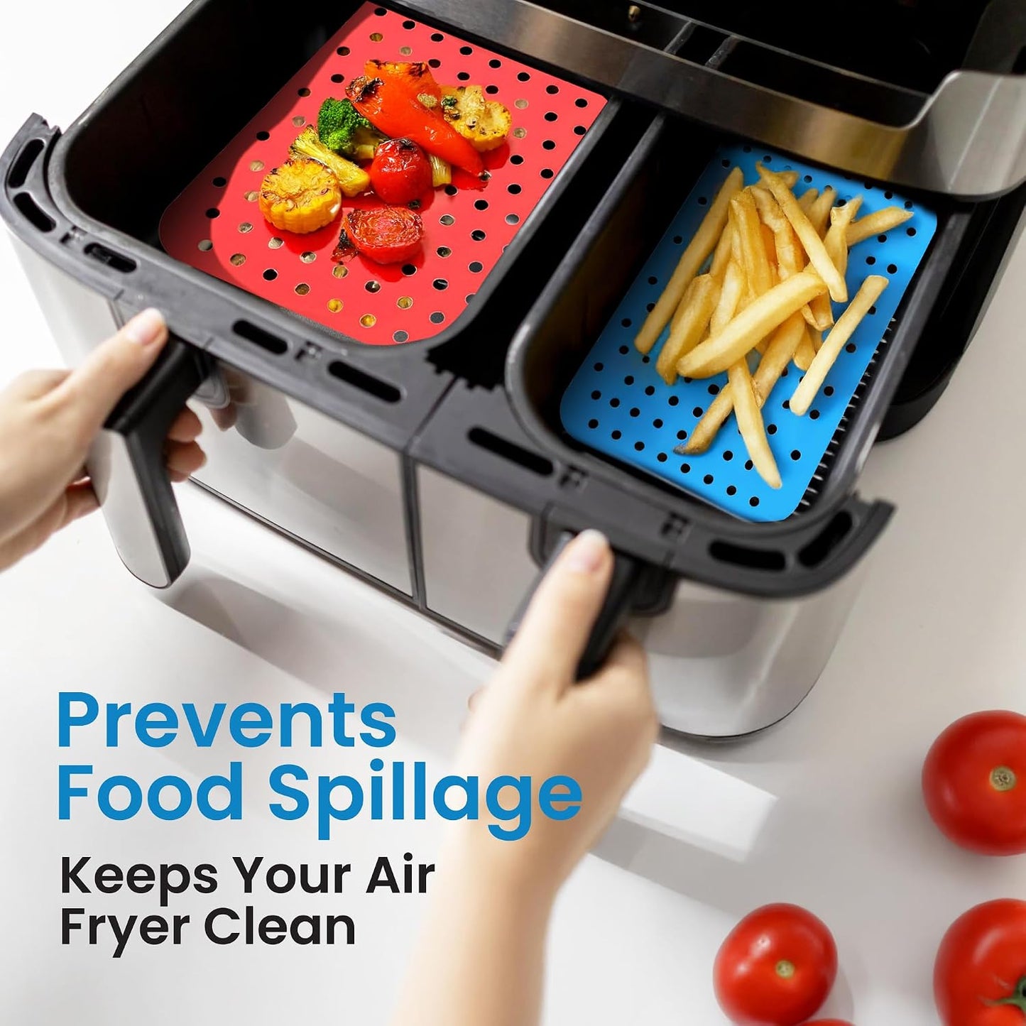 Lotteli Kitchen Reusable Air Fryer Liners, Rectangle, 4 Pack | Air Fryer Accessorie - 5.25 x 8in Silicone Liners for Dual Baskets - Non-Stick, No More Scrubbing