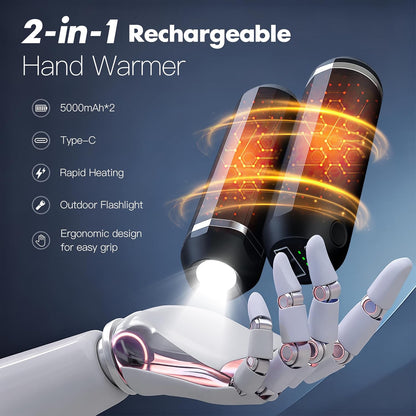 3 in 1 AI Hand Warmers Rechargeable 2 Pack, Magnetic Electric Hand Warmers,Flashlight Function, 10000mAh-3-Level Heat,Slim Pocket, Outdoors, Camping,Hunting, for Men and Women.
