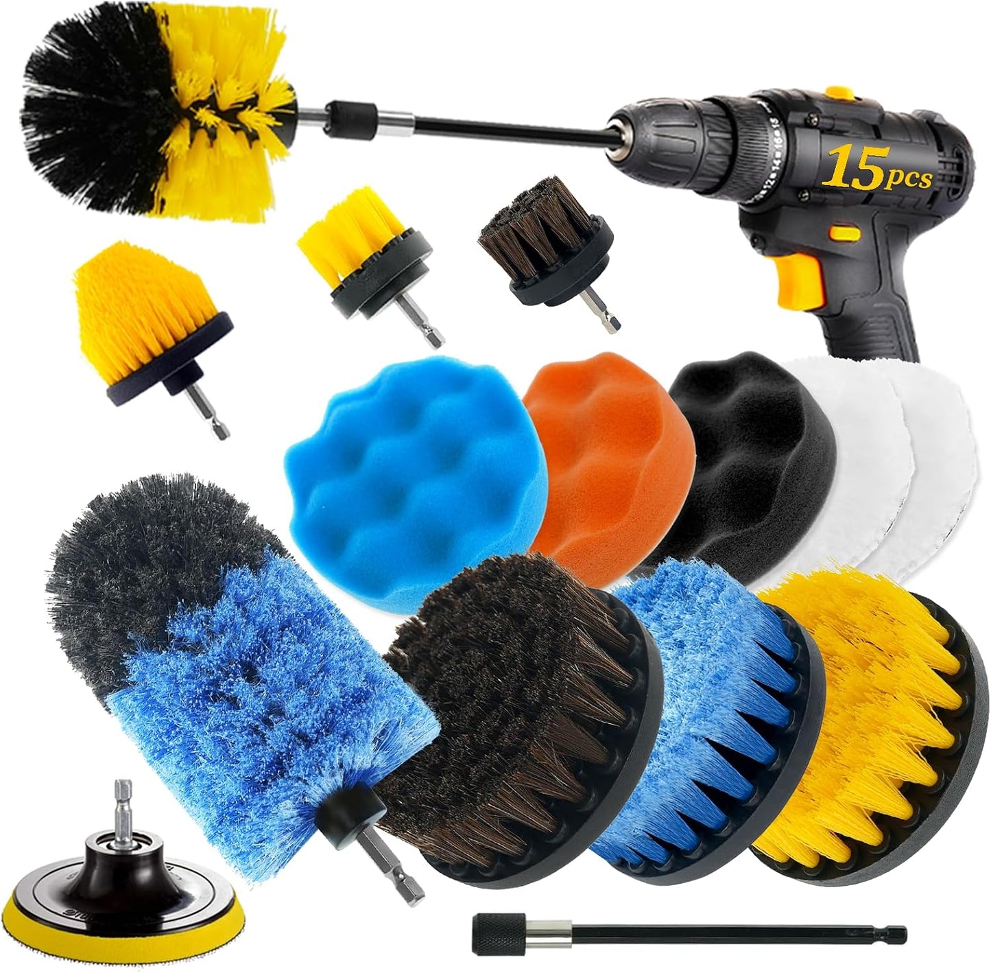 9 Pcs Drill Brush Attachments Set Fluffy Soft and Hard Bristles Horsehair Brush Cleaning Kit for Home Bathroom Car Kitchen Corners Sink Stubborn Stains Tiles