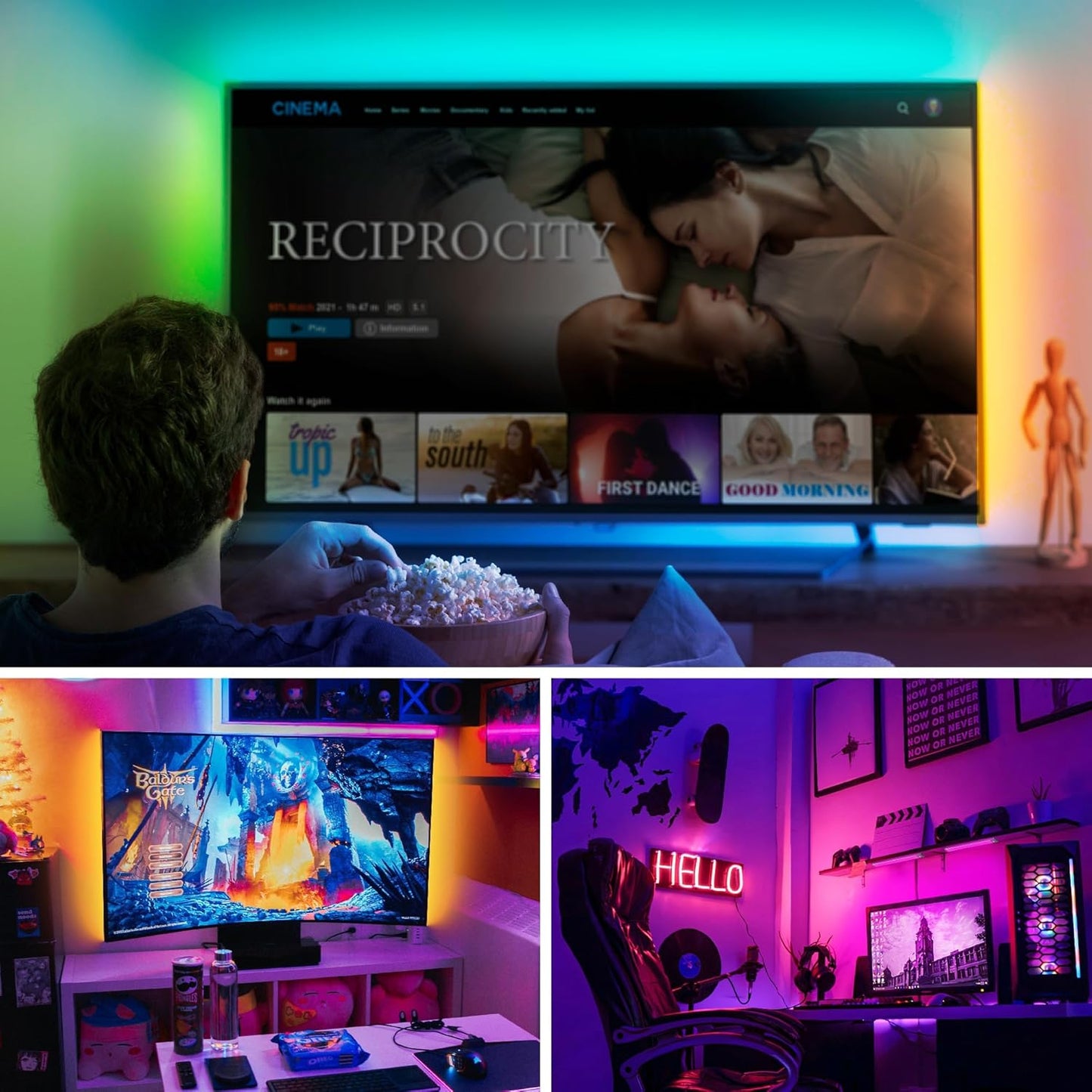 LEPOTEC 3 Pcs RGB LED Wall Lights,Wall Sconces Lamp with App Remote Control,Gaming Light Bar,Under Cabinet Lighting with Music Sync,Rechargeable Battery Operated Night Closet Light for Living Room