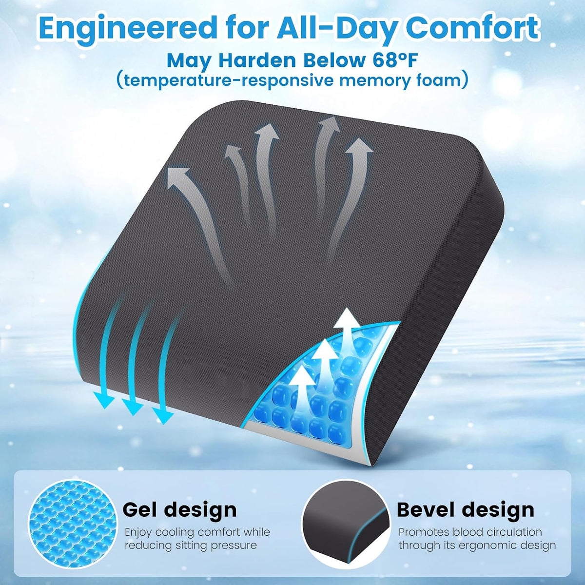 Wheelchair Seat Cushion Cooling Gel Memory Foam Chair Cushion